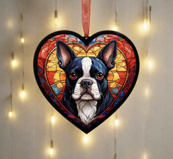 Boston Terrier Stained Glass Effect Heart Suncatcher, 3 of 6