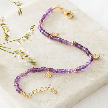 Amethyst Beaded Gold Plated Silver Friendship Bracelet, 2 of 9