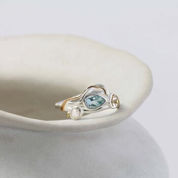 Dainty Pearl And Blue Topaz Ring, 4 of 8