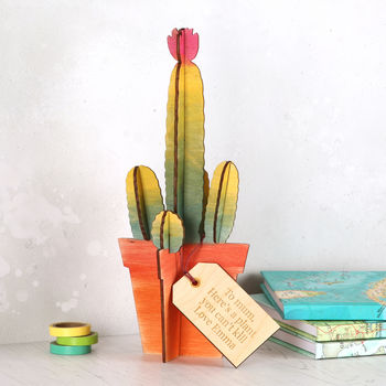 Mother's Day Personalised Wooden Cactus Plant Gift, 2 of 4