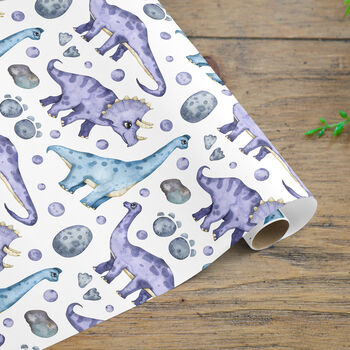 Dinosaur Wrapping Paper Roll Blue Dino Gift, 3 of 3