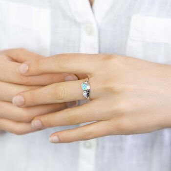 Blue And White Opal Sterling Silver Ring, 2 of 8