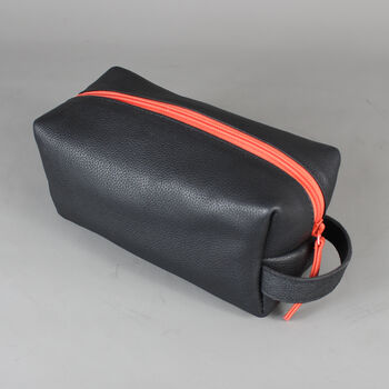 Black Leather Cosmetics Bag With Orange Zip, 2 of 8