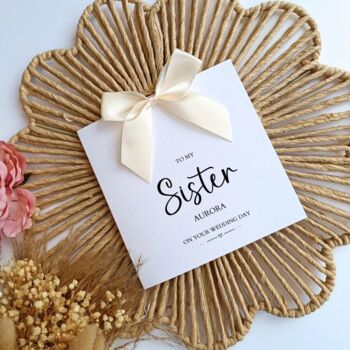 Sister On Your Wedding Day Card, Luxury Bow Wedding Couple Card, 2 of 4