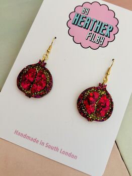 Pomegranate Glitter Earrings / Deep Red Botanical Gift / Exotic Holiday Accessory, 4 of 5