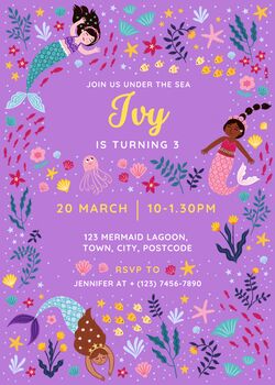 Digital Editable Mermaid Kids Birthday Party Invitation Template, 9 of 9