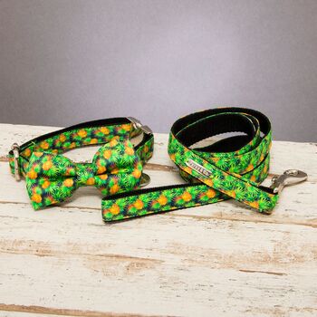 The Alderley Green Botanical Dog Collar Bow Tie And Lead Set, 3 of 5