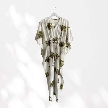 Palm Tree Print 100% Cotton Kaftan, 7 of 8