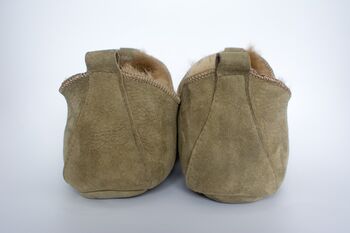 Sheepskin Slippers Olive 100% Hand Crafted Soft Sole, 7 of 8