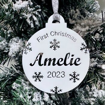 Baby's First Christmas Personalised Bauble, Baby Gift, 3 of 12