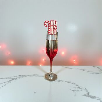 Six X Ho Ho Ho Candy Cane Drinks Toppers, Festive Cocktails, Christmas Drink Decorations, Charms, 3 of 7