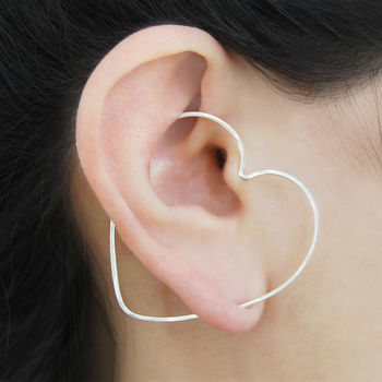 Heart Hoop Sterling Silver Ear Cuff Earrings, 3 of 4