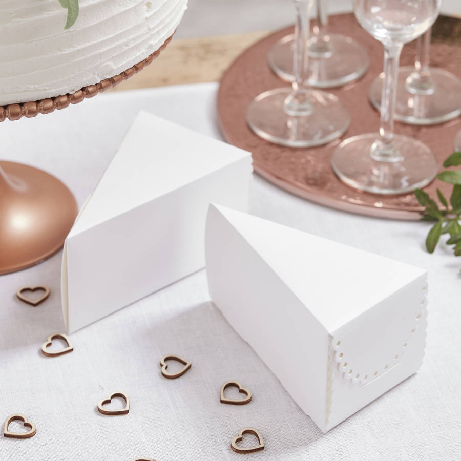 white scalloped edge wedding day cake boxes by ginger ray