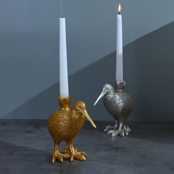 G Decor Brass Kiwi Bird Gold And Silver Candle Holders, 2 of 5