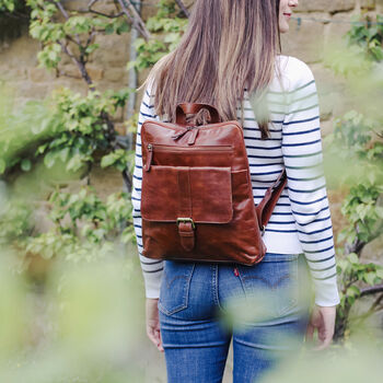 Leather Backpack With Pocket, Tan, 2 of 6