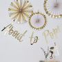Gold Foiled About To Pop Baby Shower Backdrop Bunting, thumbnail 1 of 3