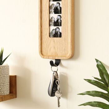 Solid Oak Photobooth Strip Frame Key Holder With Photo Printing, 2 of 9