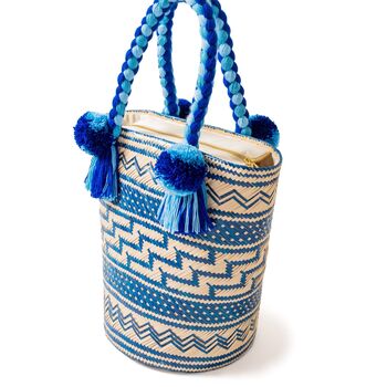 Blue Handwoven Straw Basket Bag, 7 of 8