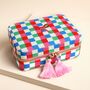 Multi Bright Checkerboard Linen Travel Jewellery Case, thumbnail 1 of 7