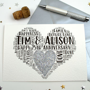 Personalised 25th Wedding Anniversary Love Sparkle Card, 10 of 12