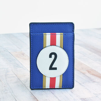 No2 Racing Blue And Stripe Leather Card Holder, 2 of 3