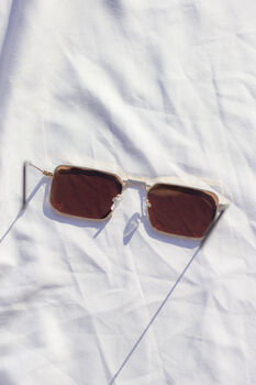 Brown Nose Bridge Angular Rectangle Aviator Sunglasses, 7 of 9