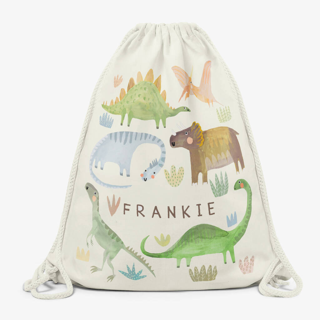 personalised dinosaur drawstring bag