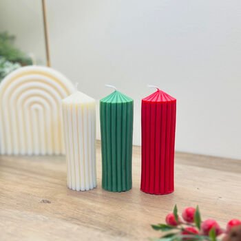 Geometric Christmas Pillar Candles Set Of Three, 5 of 5