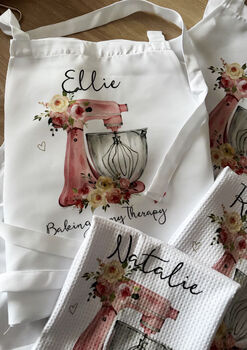 Personalised Apron, Watercolor Pink Baking Gift, 7 of 9