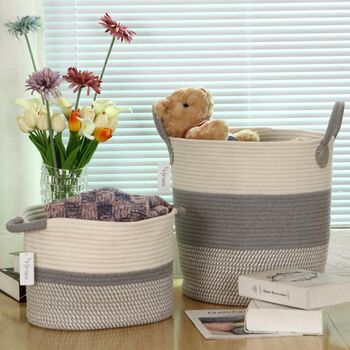 Cotton Rope Collapsible Laundry Storage Basket Hamper, 4 of 6