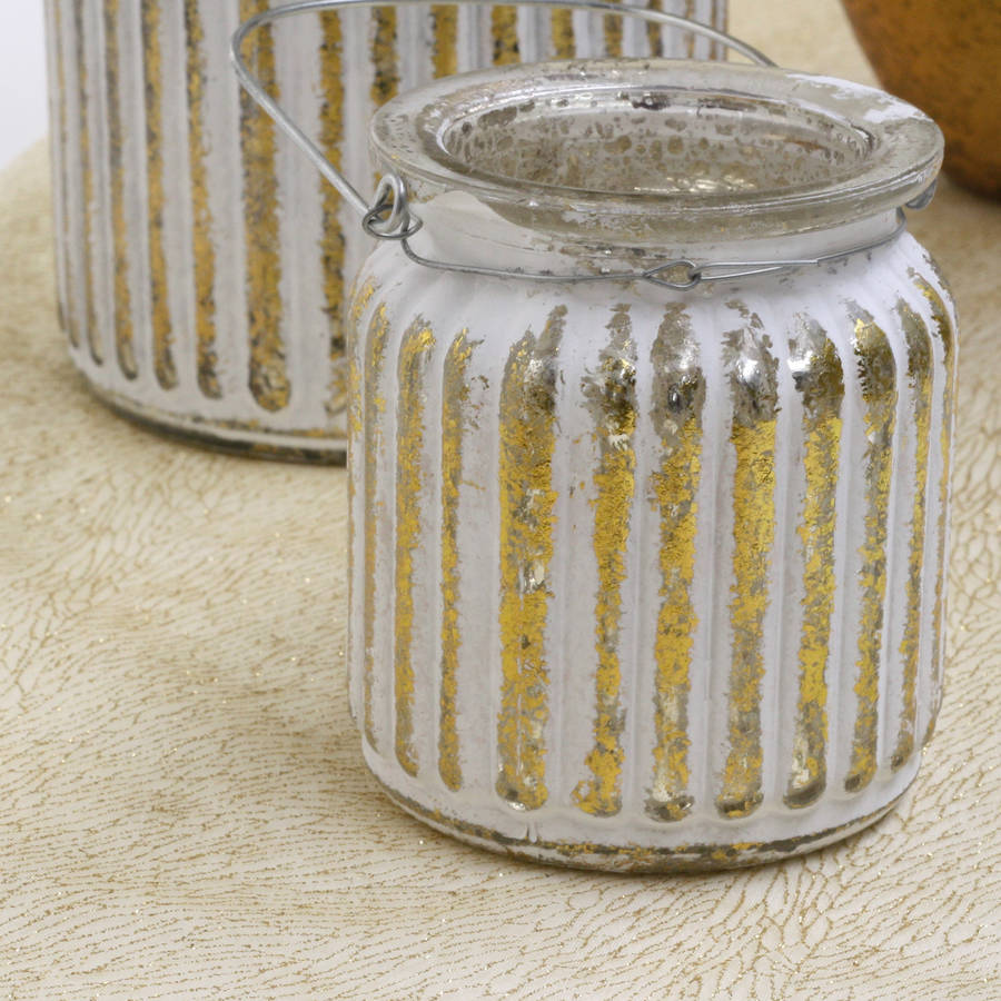 elegant white and gold striped vase tea light by the wedding of my