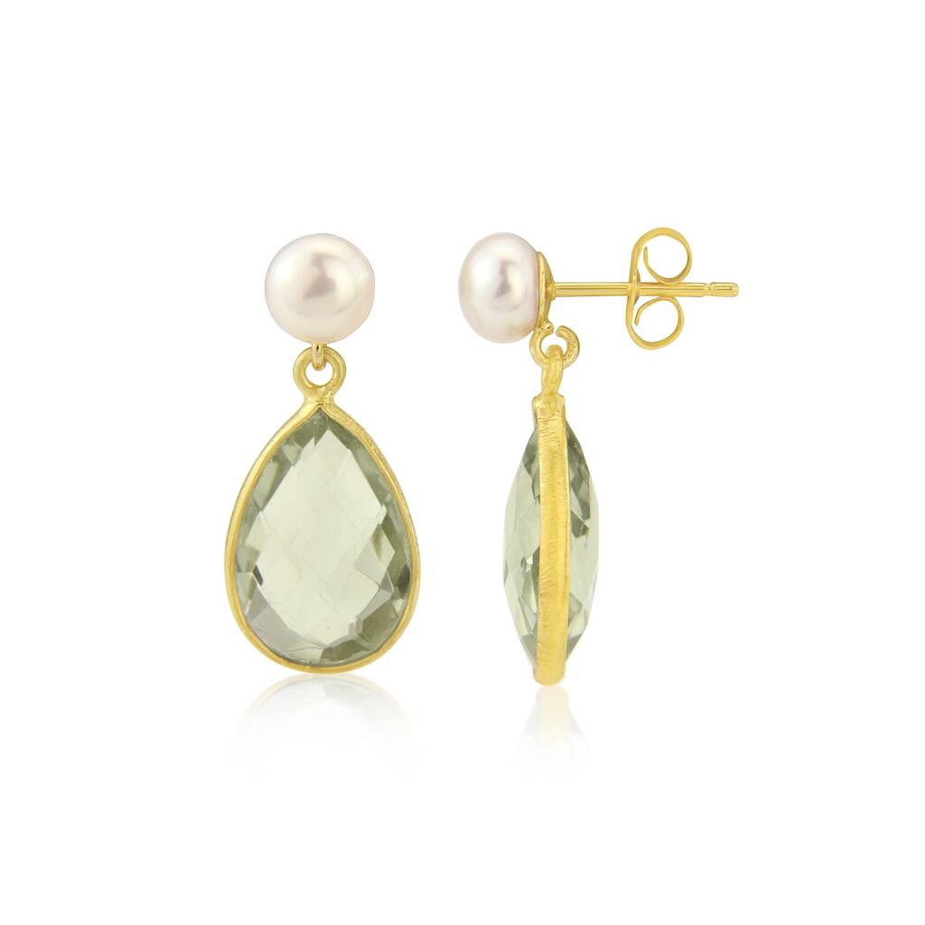 Green Amethyst Drop Earrings With Pearl By Argent of London ...