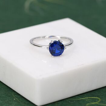 Sterling Silver One Carat Sapphire Blue Cz Brilliant Cut Ring, 2 of 12