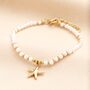 Stainless Steel Beaded Pearl Starfish Charm Bracelet In Gold, thumbnail 1 of 4