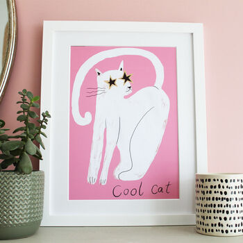 'Cool Cat' Pink Cat Illustration Art Print, 3 of 3