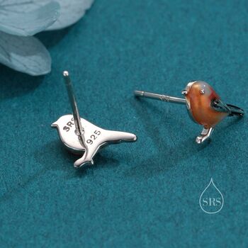 Sterling Silver Enamel Robin Bird Stud Earrings, Nature Inspired Earrings, 3 of 12