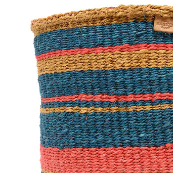 Kamata: Teal, Gold And Red Stripe Woven Storage Basket, 4 of 6