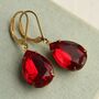 Vintage Ruby Red Teardrop Earrings, thumbnail 1 of 7