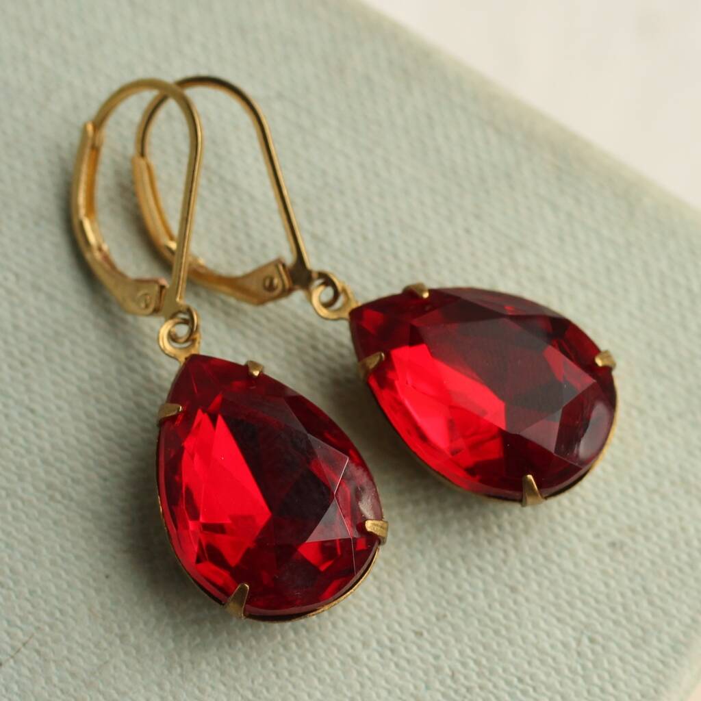 Vintage Ruby Red Teardrop Earrings, 1 of 7