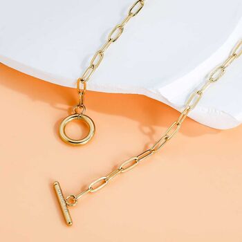 Gold Link Chain Water Resistant T Bar Layering Necklace, 3 of 12