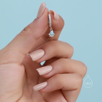 Sterling Silver Opal And Cz Crown Huggie Hoops, 2 of 12
