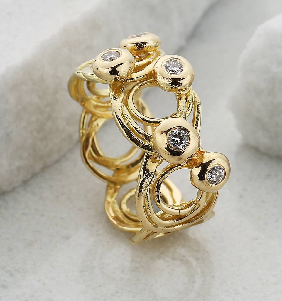 Wide Swirly Gold And Diamond Ring, 1 of 5