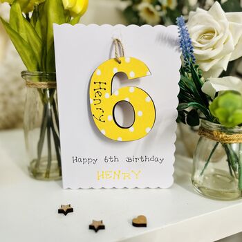 Personalised 6th Birthday Card Wooden Number Gift, 5 of 5