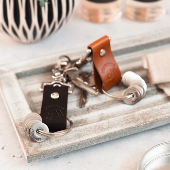 Personalised Brown Leather Anniversary Travel Keyring, 3 of 4