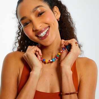 Multicoloured Rainbow Stone Beaded Charm Necklace, 2 of 2