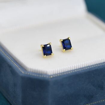Emerald Cut Sapphire Blue Cz Stud Earrings, 5 of 12
