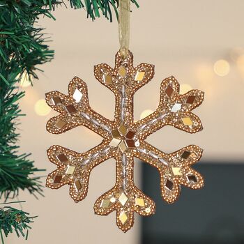 Set Of Three Handmade Snowflake Christmas Tree Baubles, 3 of 3