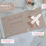 Beige Wedding Boarding Pass Save The Date With Rose Gold Magnetic Plane, thumbnail 3 of 7