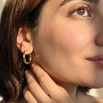 18k Gold Plated Twisted Hoop Earrings, 2 of 4