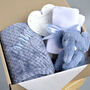 Dusty Blue Personalised New Baby Gift Set, thumbnail 1 of 4